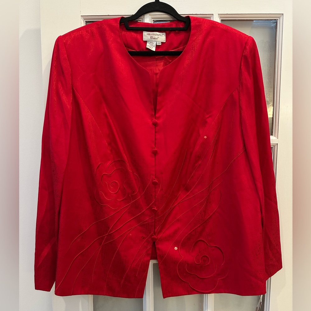 Vintage Adrianna Papell 80’s Silk Red Blazer Floral Embroidery Plus Size 24W NWT